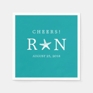 Teal Turquoise Monogram Starfish Wedding Napkin