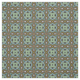 Teal Turquoise Ochre Retro Nouveau Deco Pattern Fabric
