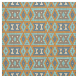 Teal Turquoise Orange Brown Eclectic Ethnic Look Fabric