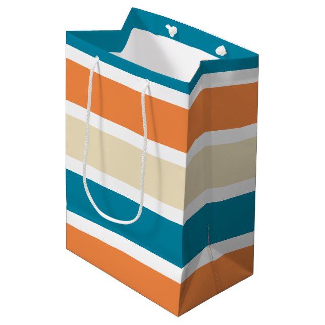 Teal Turquoise Orange Colour Block Medium Gift Bag (Front Angled)