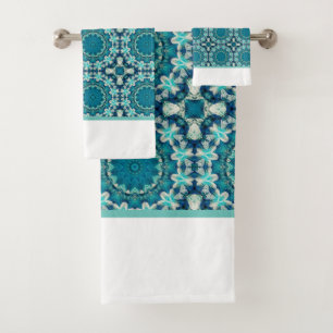 Teal Turquoise patterned  Bath Towel Set