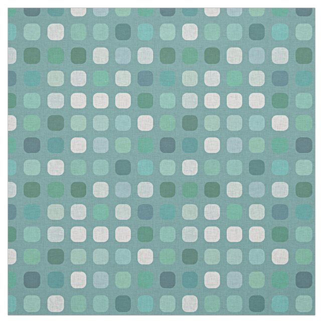 Teal Turquoise Retro Chic Round Squares Pattern Fabric (Swatch)
