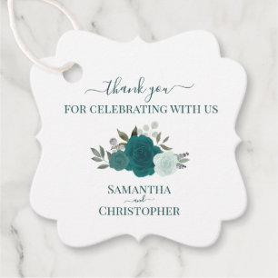 Teal & Turquoise Roses Elegant Wedding Thank You Favour Tags