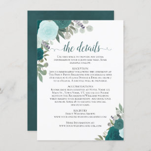 Teal & Turquoise Roses Rustic Wedding Details Enclosure Card