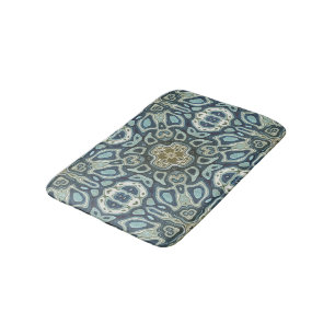 Teal Turquoise Seafoam Green Bali Batik Pattern Bath Mat