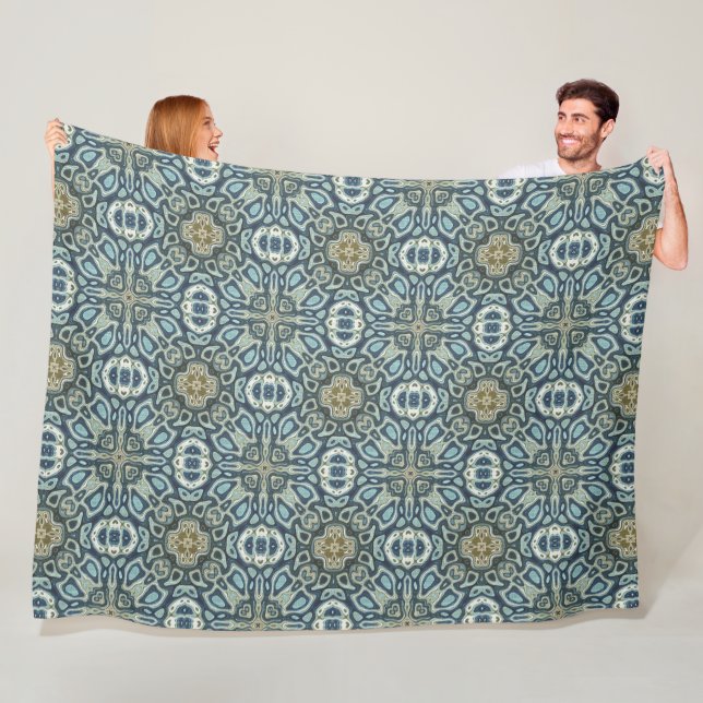 Teal Turquoise Seafoam Green Bohemian Tribe Art Fleece Blanket (In Situ)