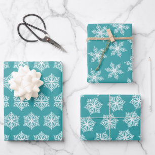 Teal Turquoise Snowflakes Festive Christmas Wrapping Paper Sheet