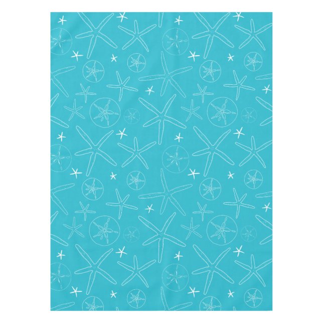 Teal / Turquoise Starfish & Sand Dollar Tablecloth (Front)
