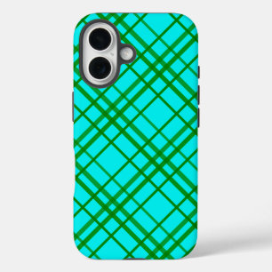 Teal Turquoise Tartan Plaid Pattern Design  iPhone 16 Case