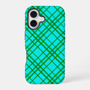 Teal Turquoise Tartan Plaid Pattern Design iPhone 16 Case