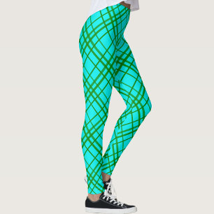 Teal Turquoise Tartan Plaid Pattern Design Leggings