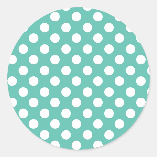 Teal Turquoise & White Polka Dots Birthday Party Classic Round Sticker (Front)