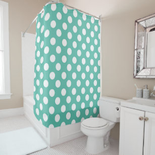 Teal Turquoise & White Polka Dots Shower Curtain