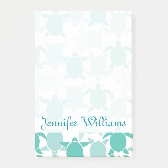 Teal Turtle Pattern | Add Your Name Post-it Notes (Front)