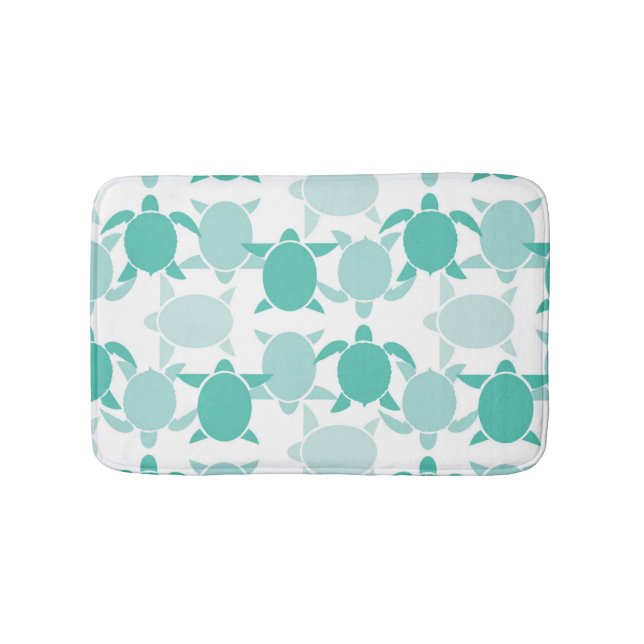 Teal Turtle Pattern Bath Mat (Front)