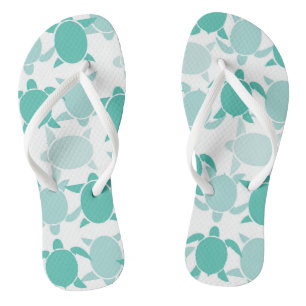 Teal Turtle Pattern Flip Flops
