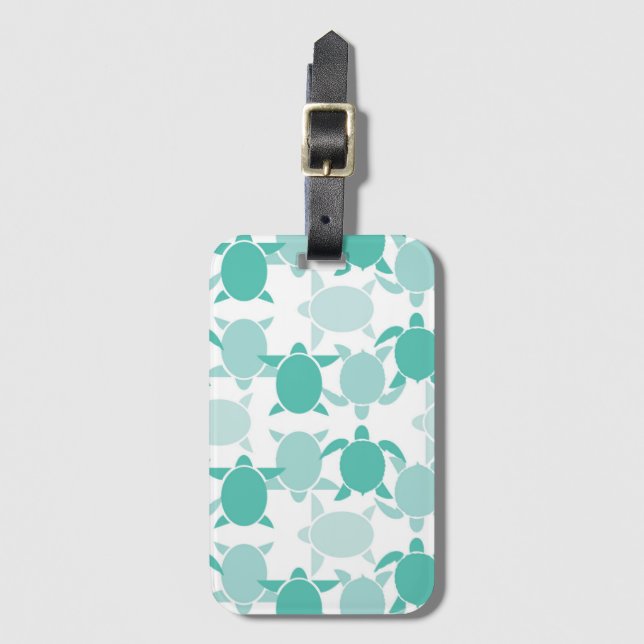 Teal Turtle Pattern Luggage Tag (Front Vertical)