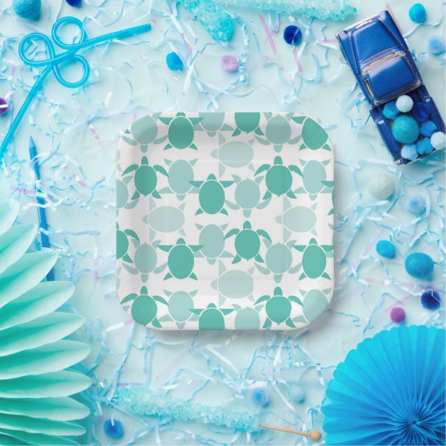 Teal Turtle Pattern Paper Plate (Party)