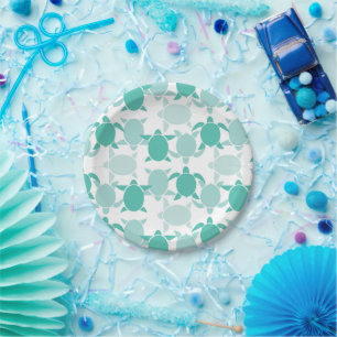 Teal Turtle Pattern Paper Plate