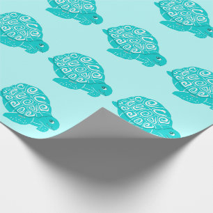 Teal Turtles Pattern Aqua Wrapping Paper