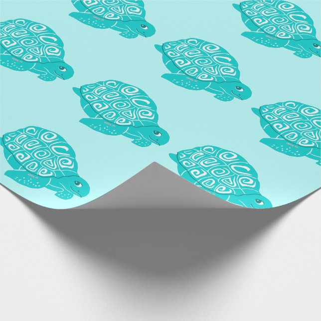 Teal Turtles Pattern Aqua Wrapping Paper (Corner)