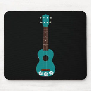 teal ukulele hibiscus design mouse mat