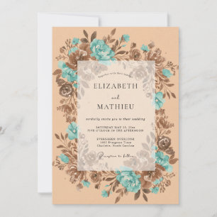Teal Umber Autumn Wedding Invitation