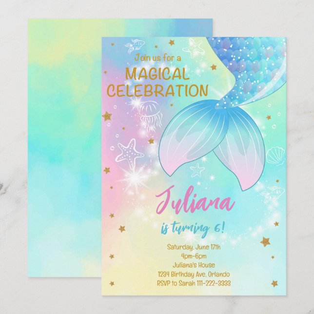 Teal Under the Sea Mermaid Tail Birthday Invite (Front/Back)
