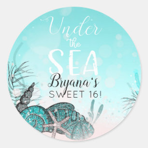 Teal Under the Sea Shells Beach Sweet 16 Party Classic Round Sticker