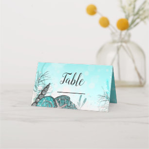 Teal Under the Sea Shells Beach Sweet 16 Party Place Card