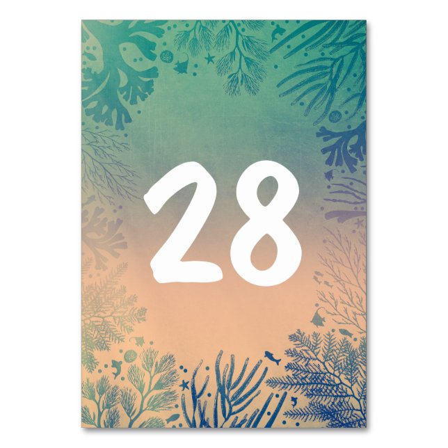 Teal Underwater Beach Wedding Table Number (Front)
