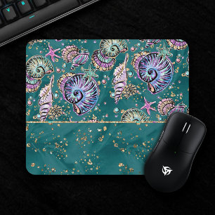 Teal Underwater Luxe Gorgeous Pastel Seashells Mouse Mat