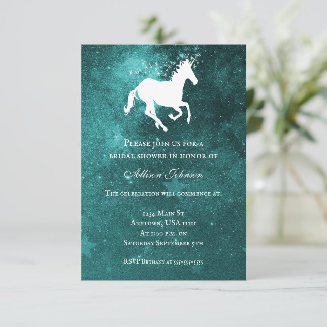 Teal Unicorn Bridal Shower Invite (Standing Front)