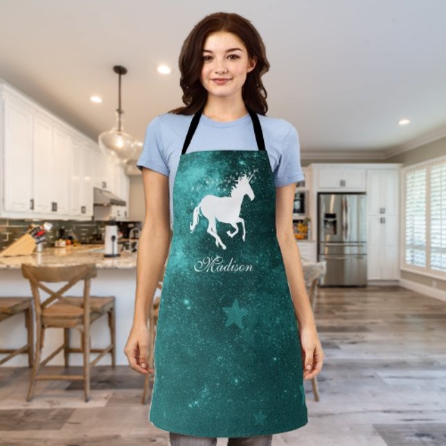 Teal Unicorn Personalised Apron (Teal Unicorn Personalized Apron)