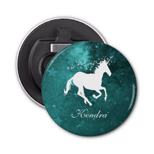 Teal Unicorn Personalised Bottle Opener (Front)