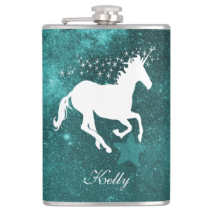 Teal Unicorn Personalised Flask