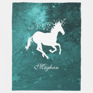 Teal Unicorn Personalised Fleece Blanket