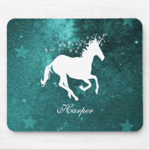 Teal Unicorn Personalised Mouse Pad