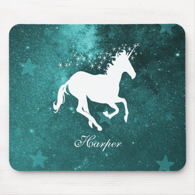 Teal Unicorn Personalised Mouse Pad (Front)