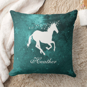 Teal Unicorn Personalised Throw Pillow