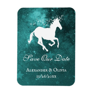 Teal Unicorn Save The Date Magnet