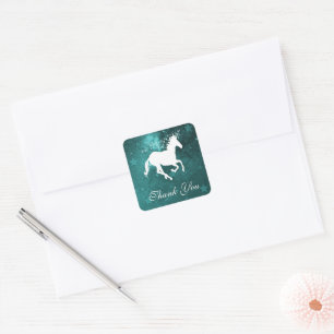 Teal Unicorn Thank You Stickers