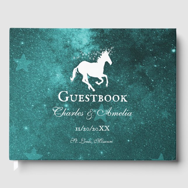 Teal Unicorn Wedding Guestbook (Front)