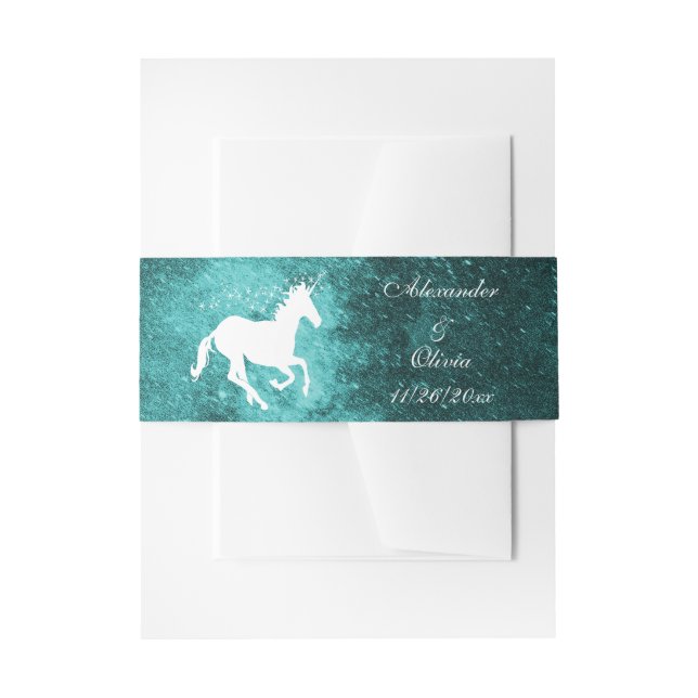 Teal Unicorn Wedding Invite Belly Band Invitation Belly Band (Front Example)