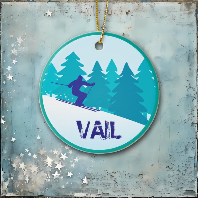 Teal Vail Ski Circle Personalised Ceramic Tree Decoration (Creator Uploaded)