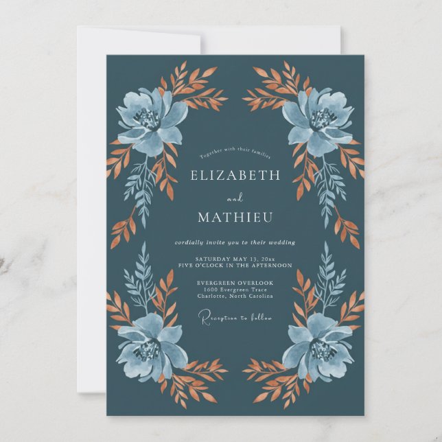 Teal Verdant Blossom Wedding Invitation (Front)