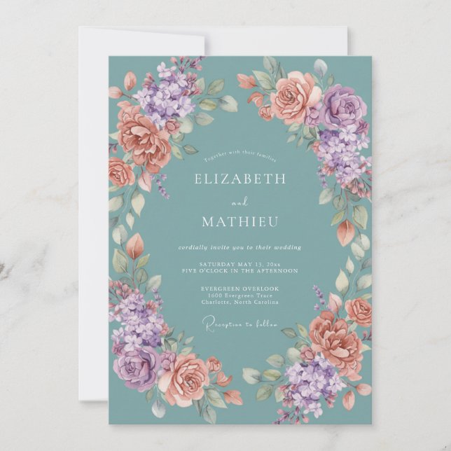 Teal Verdant Spring Wedding Invitation (Front)