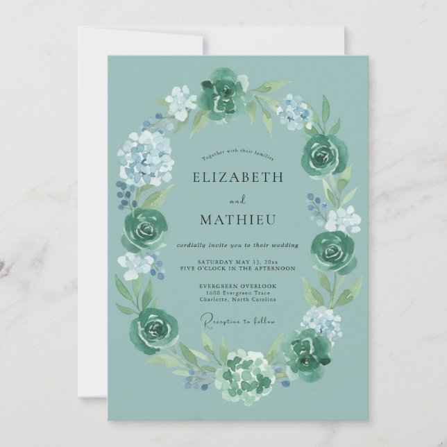 Teal Verdant Swirl Wedding Invitation (Front)