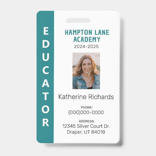 Teal Vertical Stripe Homeschool Educator ID Badge (Front)