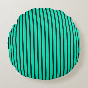 Teal Vertical stripes pattern Round Cushion